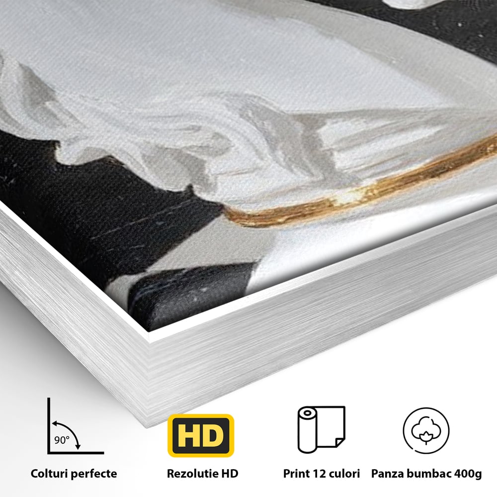 Detaliu al suprafetei: tablou canvas cu cal de sah, in rama de aluminiu argintiu